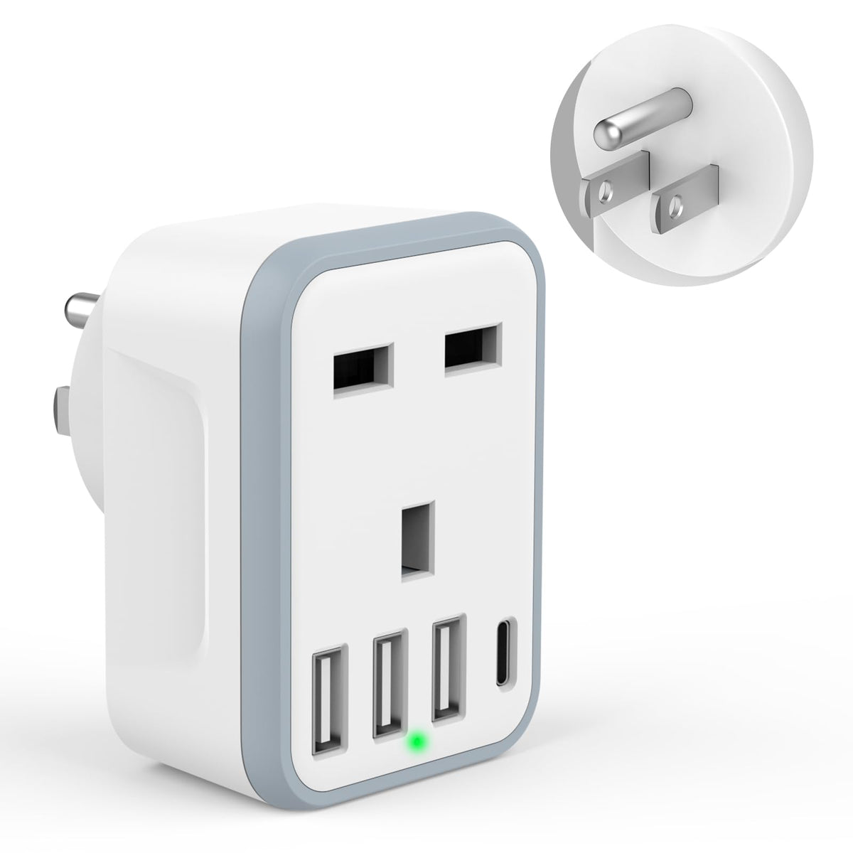 Loydia UK to US Plug Adaptor, 2 pack USA Travel Adapter with 3 USB &1 USB C Ports, 5 in 1 US Plug Adapter from UK to USA, Canada, Thailand, Mexico, Colombia (Type B)