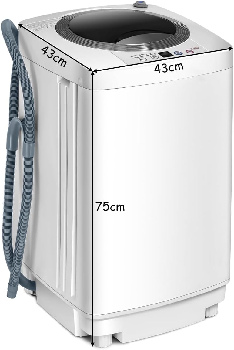 COSTWAY 2 in 1 Portable Washing Machine - 6/10 Programs, Adjustable Water Level, Fully Automatic Compact Washer Spin Dryer with Drain Pump for Apartment Dorm (4.5kg Load, 10 Program, 8 Water Level)
