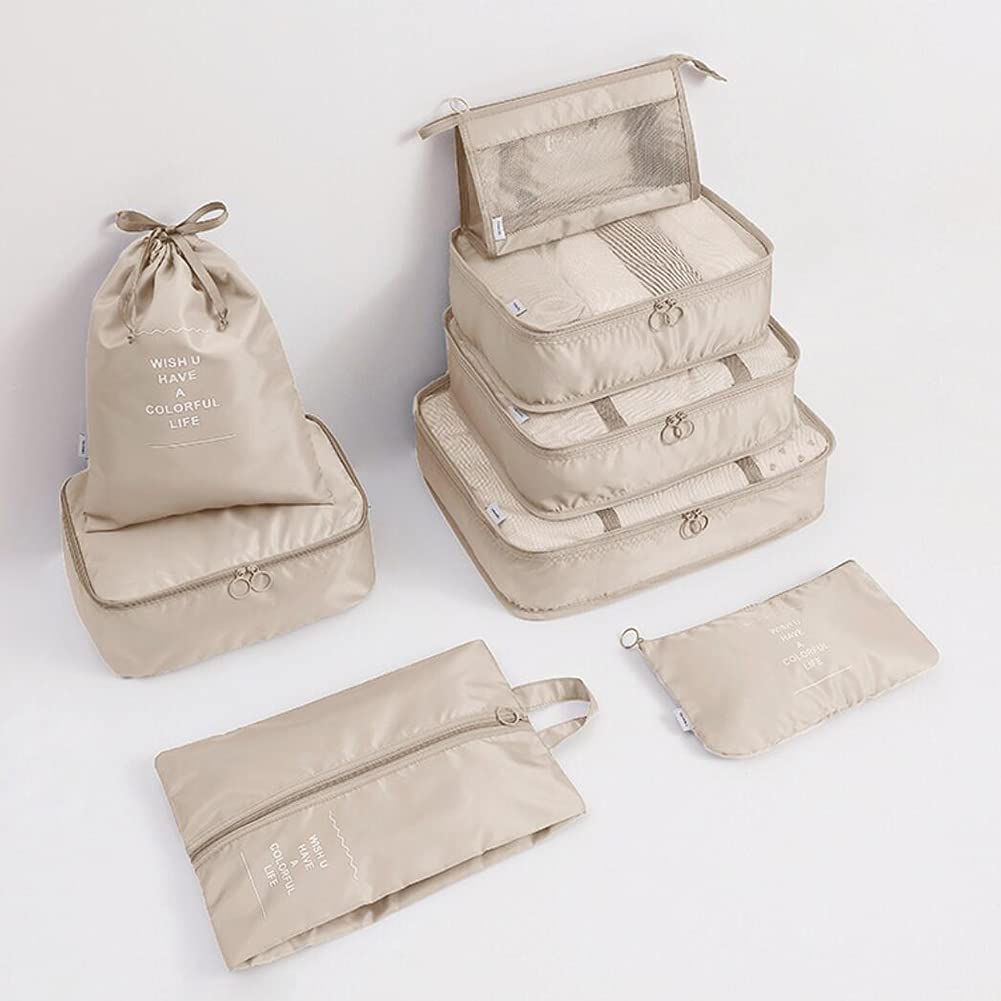 Travel Packing Cubes, Toifucos Multifunction 8pcs/set Luggage Organiser Compression Suitcase Essential Bag, Dark Gray
