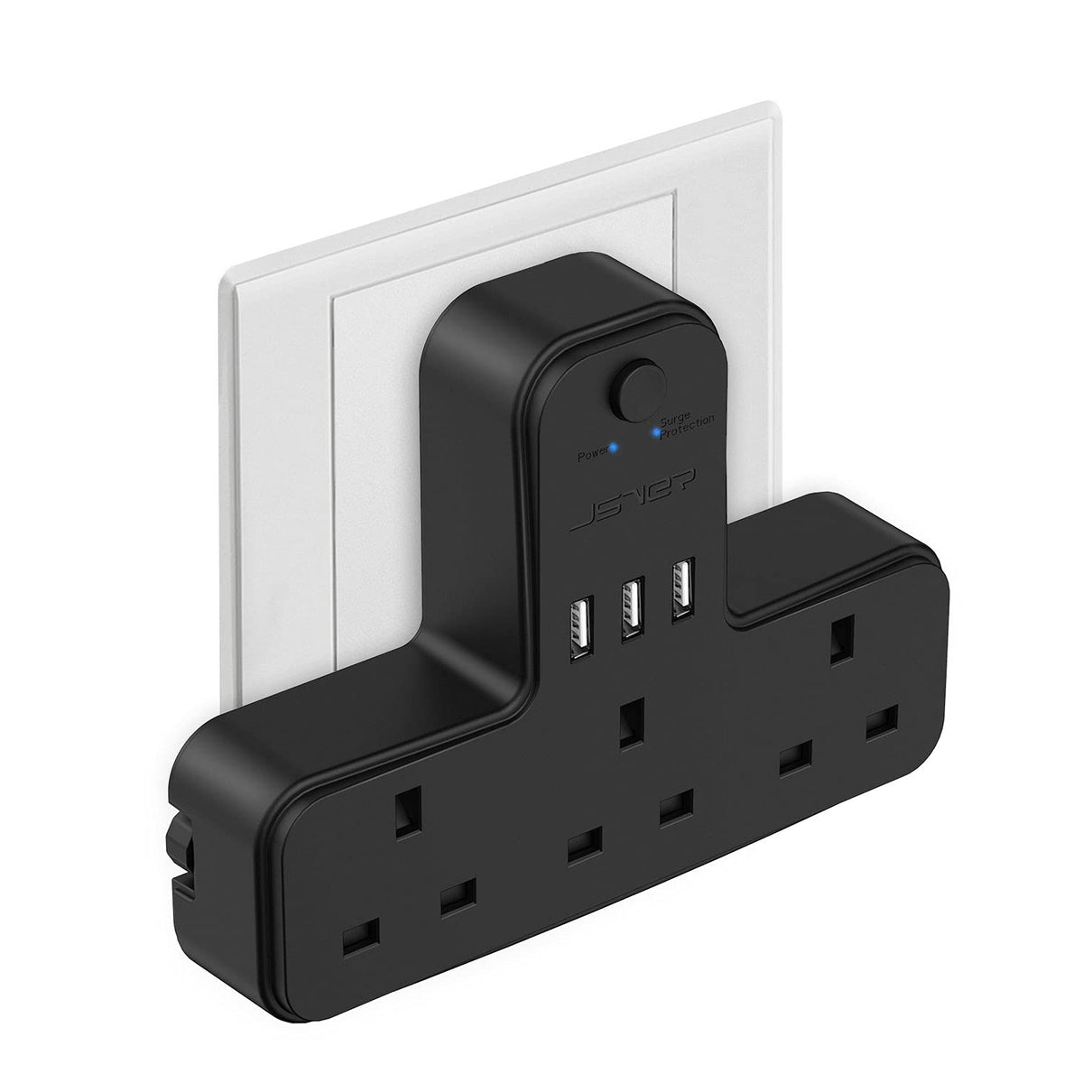 Double Plug Adaptor with 2 USB, JSVER Mini 2 Way Plugs Extension Sockets with USB Ports(5V/2.4A) Wall Charger Adapter, 13A UK 3 Pin Power Socket for Home, Office, Kitchen,White