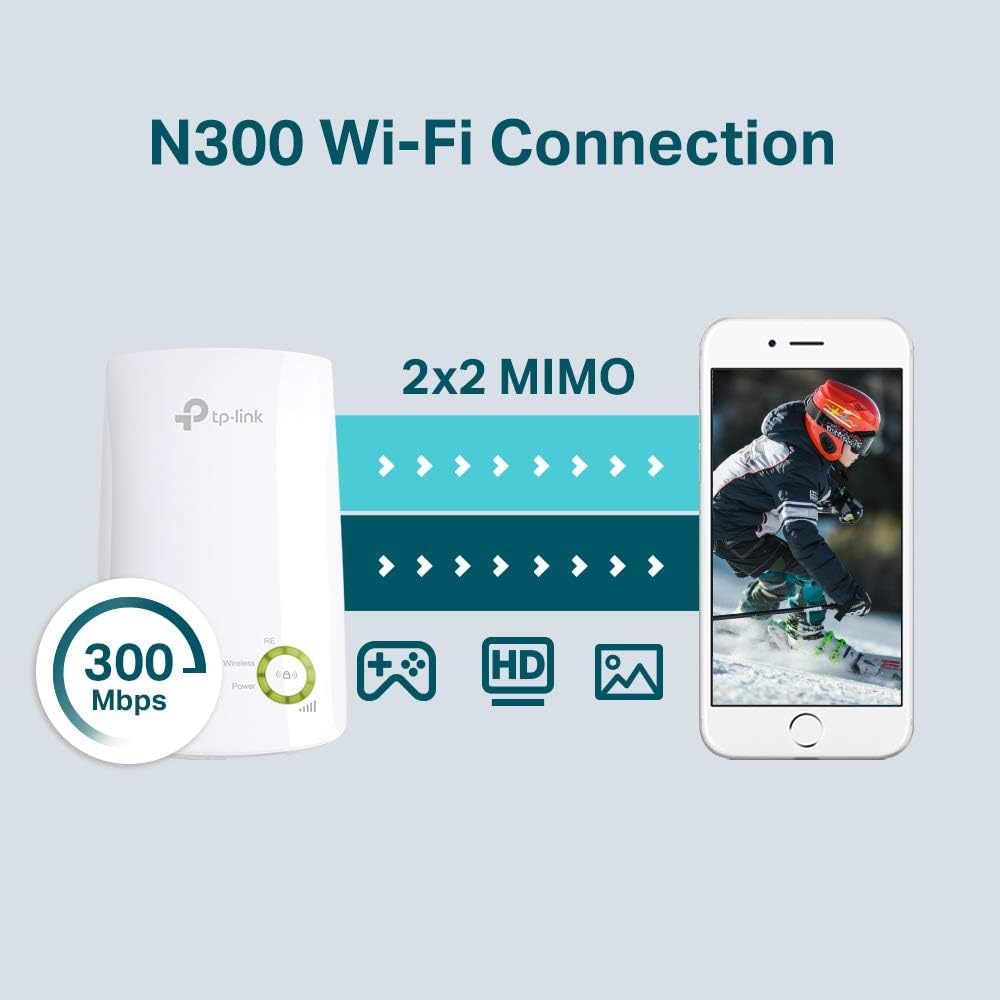 TP-Link 300 Mbps WiFi Extender, Smart Signal Indicator Light WiFi Booster, WiFi Range Extender Repeater, Internet Booster, Expand Wider WiFi Coverage, App Control Easy Plug-in, UK Plug (TL-WA854RE)