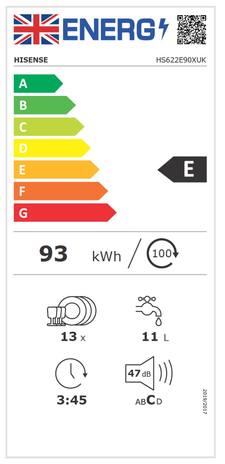 Hisense HS523E15WUK Slimline 10 Places Free Standing Dishwasher White with 30 Minutes Quick Wash [Energy Class E]