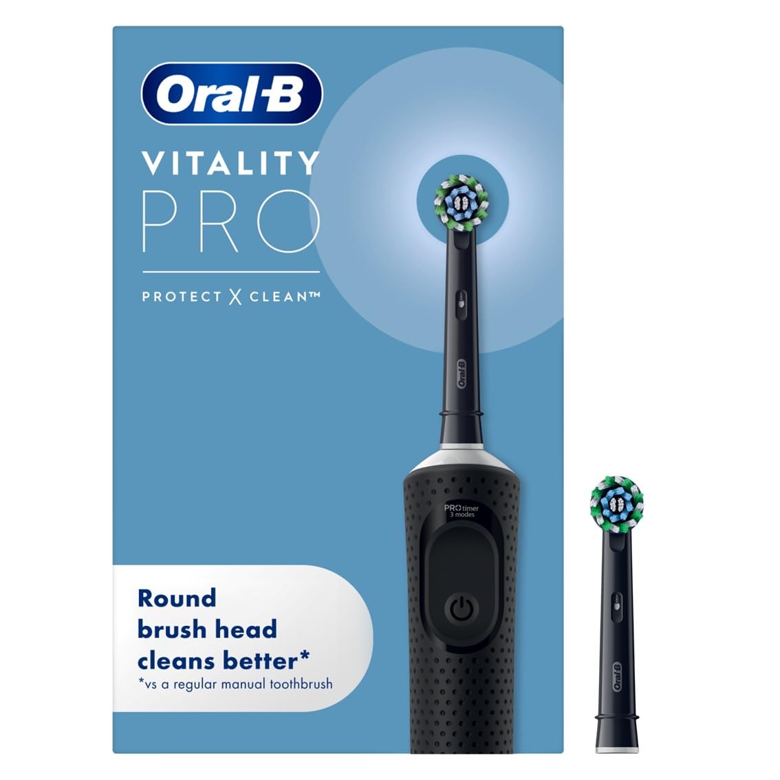 Oral-B Vitality Pro Electric Toothbrushes Adults, 1 Handle, 2 Oral B Electric Toothbrush Heads, 3 Brushing Modes Including Sensitive Plus, Rechargeable, 2 Pin UK Plug, Purple