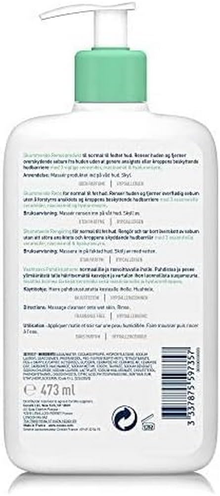 CeraVe Foaming Cleanser for Normal to Oily Skin with Niacinamide & 3 Essential Ceramides, Developed with Dermatologists, Gently Cleanses & Removes Excess Oil, Fragrance-Free