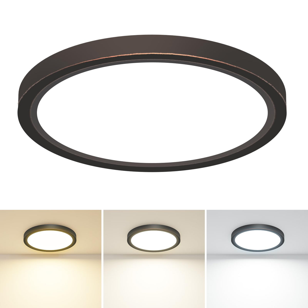 slochi Bathroom Light, 3000K/4000K/6500K 3 Color Temperature, Waterproof, Round, Modern, Flush Ceiling Light for Bathroom, Kitchen, Bedroom, Hallway and MoreØ18CM(Gold)