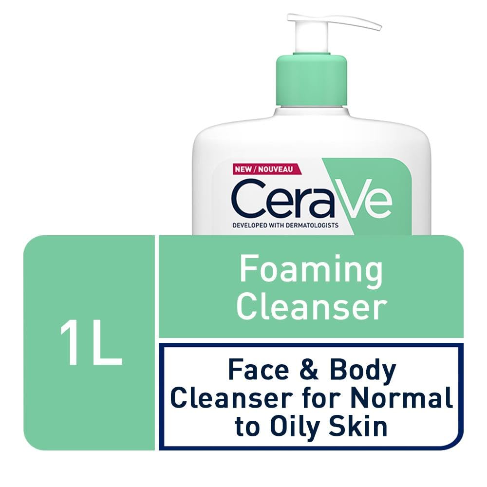 CeraVe Foaming Cleanser for Normal to Oily Skin with Niacinamide & 3 Essential Ceramides, Developed with Dermatologists, Gently Cleanses & Removes Excess Oil, Fragrance-Free