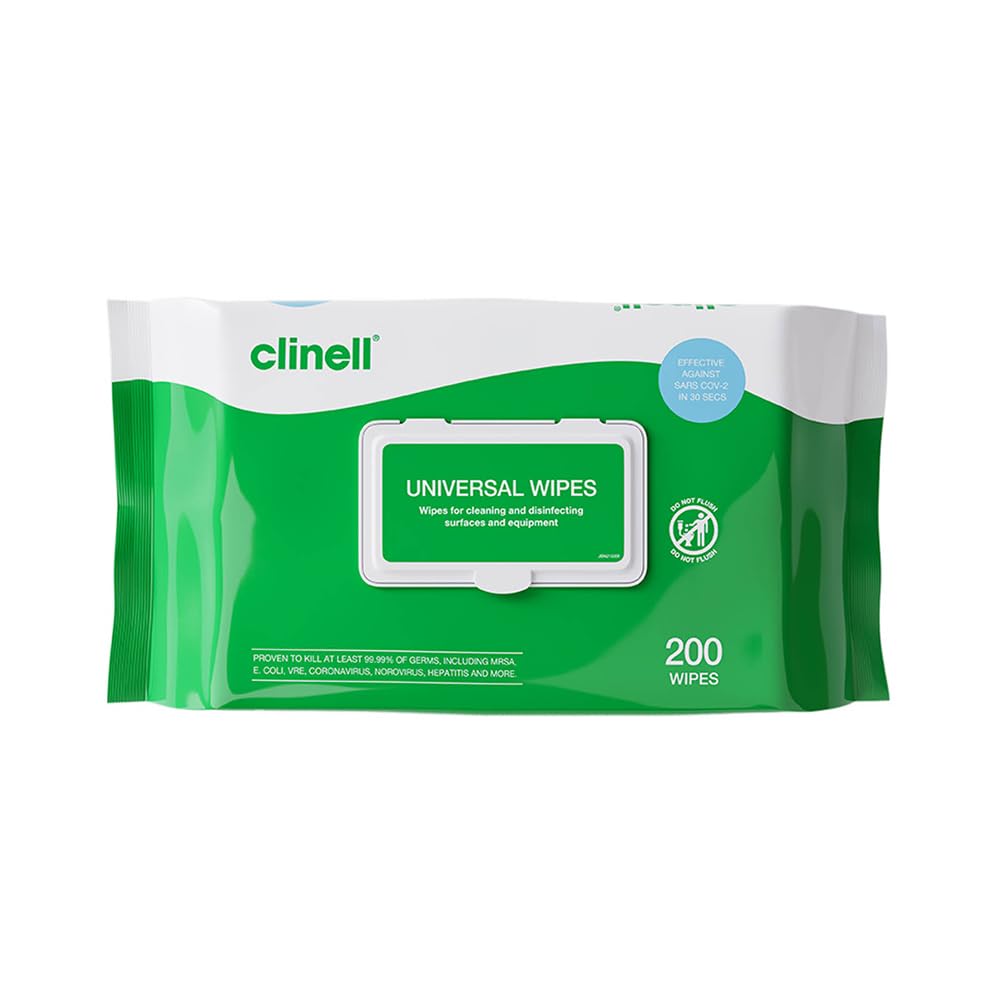 Clinell Universal Cleaning and Disinfectant Wipes - Pack of 6, 1200 Wipes - Multi Surface, Kills 99.99% of Germs, Quick Action, Green, Pleasant Fragrance