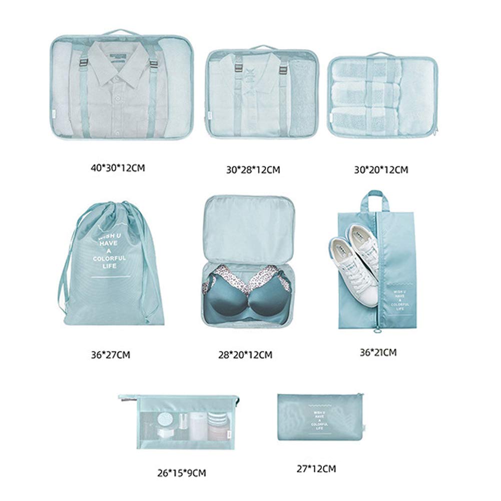 Travel Packing Cubes, Toifucos Multifunction 8pcs/set Luggage Organiser Compression Suitcase Essential Bag, Dark Gray