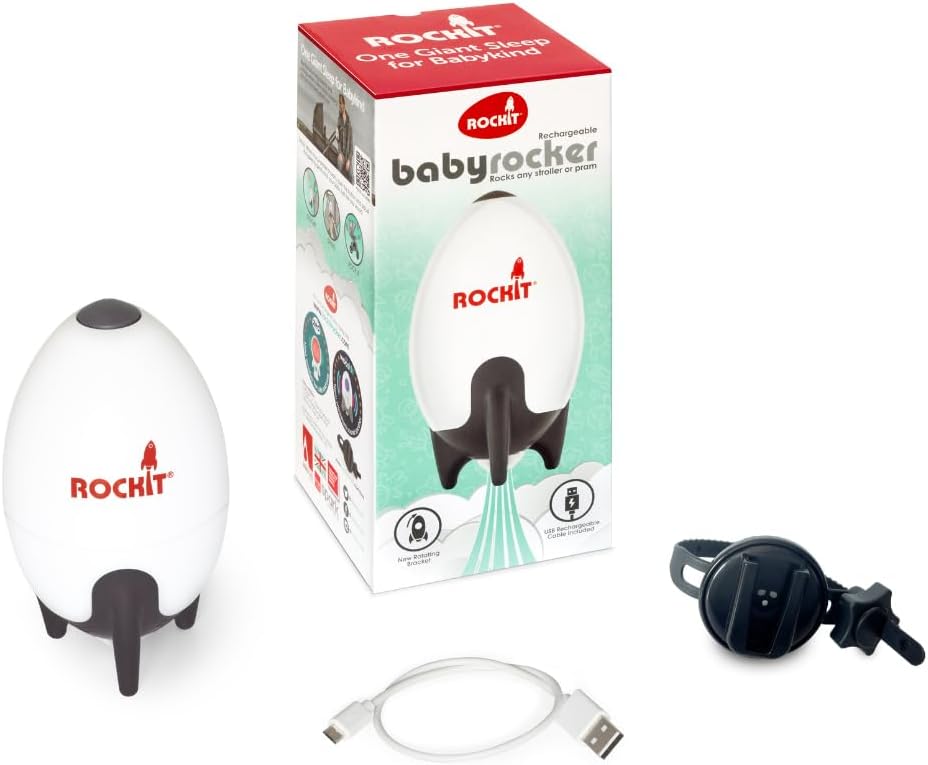 Rockit Rocker Rechargeable Pram Rocker - Baby Pushchair Rocking Device, Soothing Motion for Stroller or Buggy, Adjustable Speed, 60 Minute Timer, Universal Fit