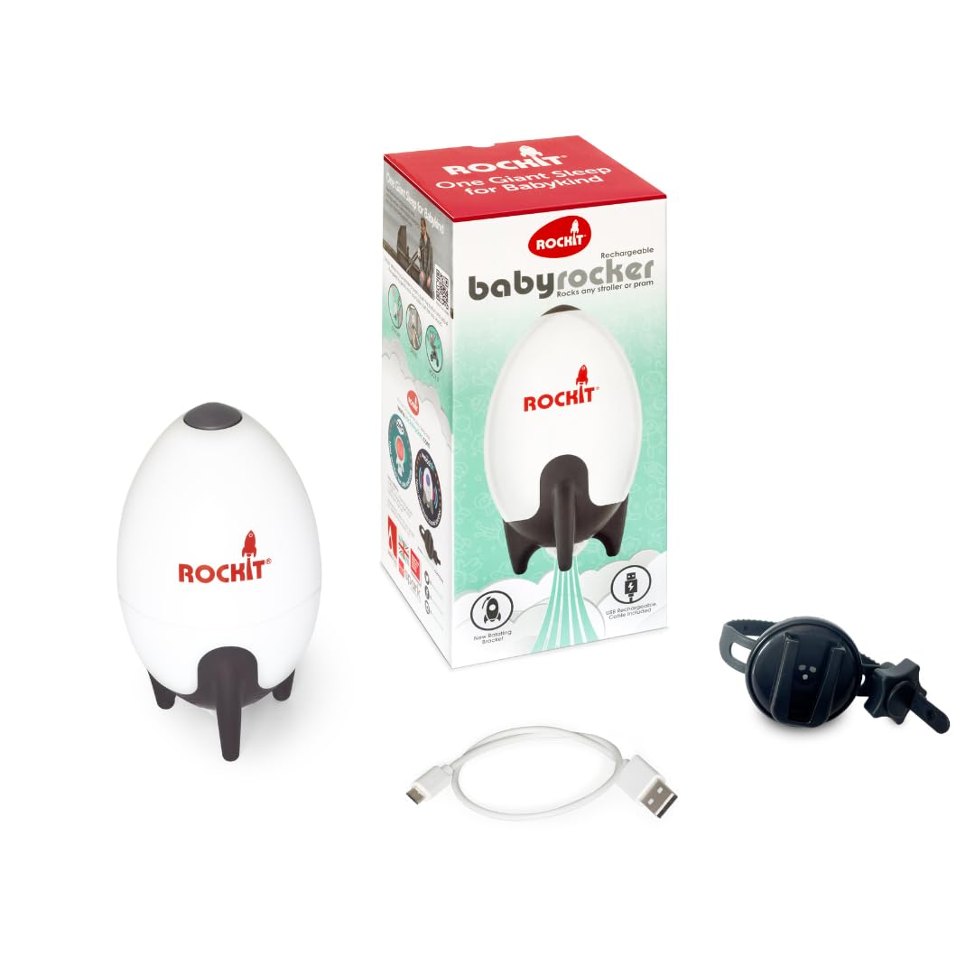 Rockit Rocker Rechargeable Pram Rocker - Baby Pushchair Rocking Device, Soothing Motion for Stroller or Buggy, Adjustable Speed, 60 Minute Timer, Universal Fit