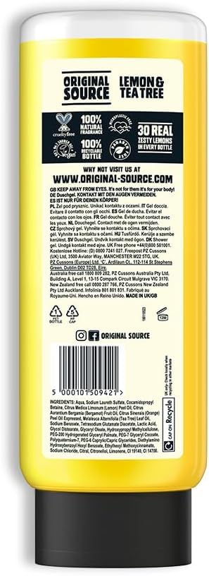 Original Source Mint & Tea Tree Shower Gel, 100 Percent Natural Fragrance, Vegan, Cruelty Free, Paraben Free, Large Bottle, 750 ml