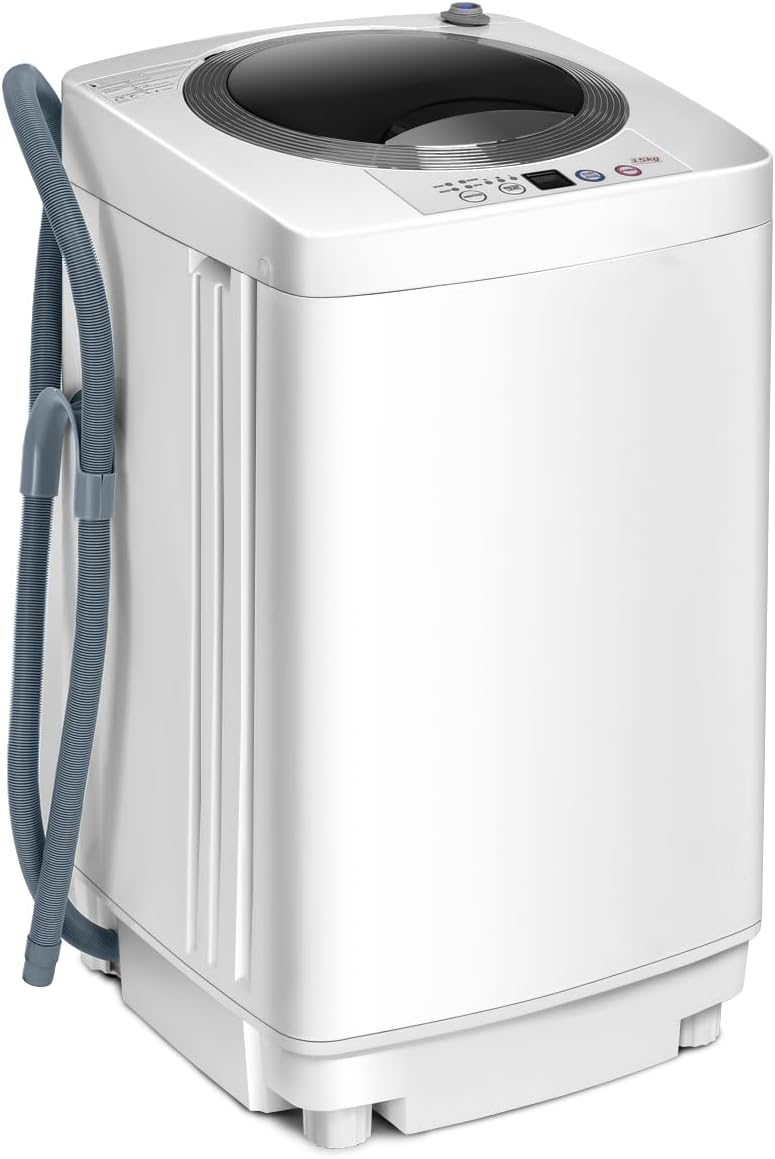 COSTWAY 2 in 1 Portable Washing Machine - 6/10 Programs, Adjustable Water Level, Fully Automatic Compact Washer Spin Dryer with Drain Pump for Apartment Dorm (4.5kg Load, 10 Program, 8 Water Level)