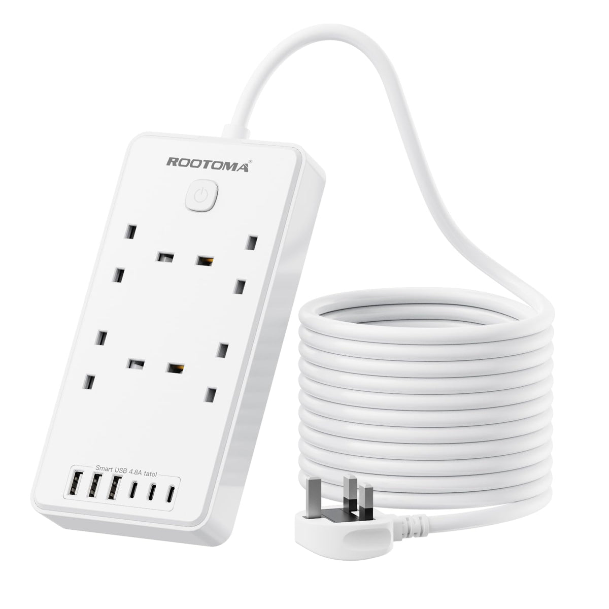 Extension Lead with 6 USB Slots (3 USB C), 4 Way Surge Protected, 3M