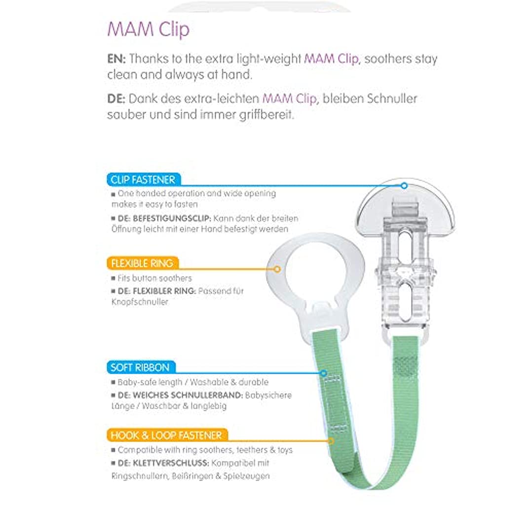 MAM Dummy Clip | 2 Pack | Baby Soother Clips Fit All MAM Soothers | Adjustable Length and Lightweight Design | Baby Accessories | Pink | Dummies Not Included