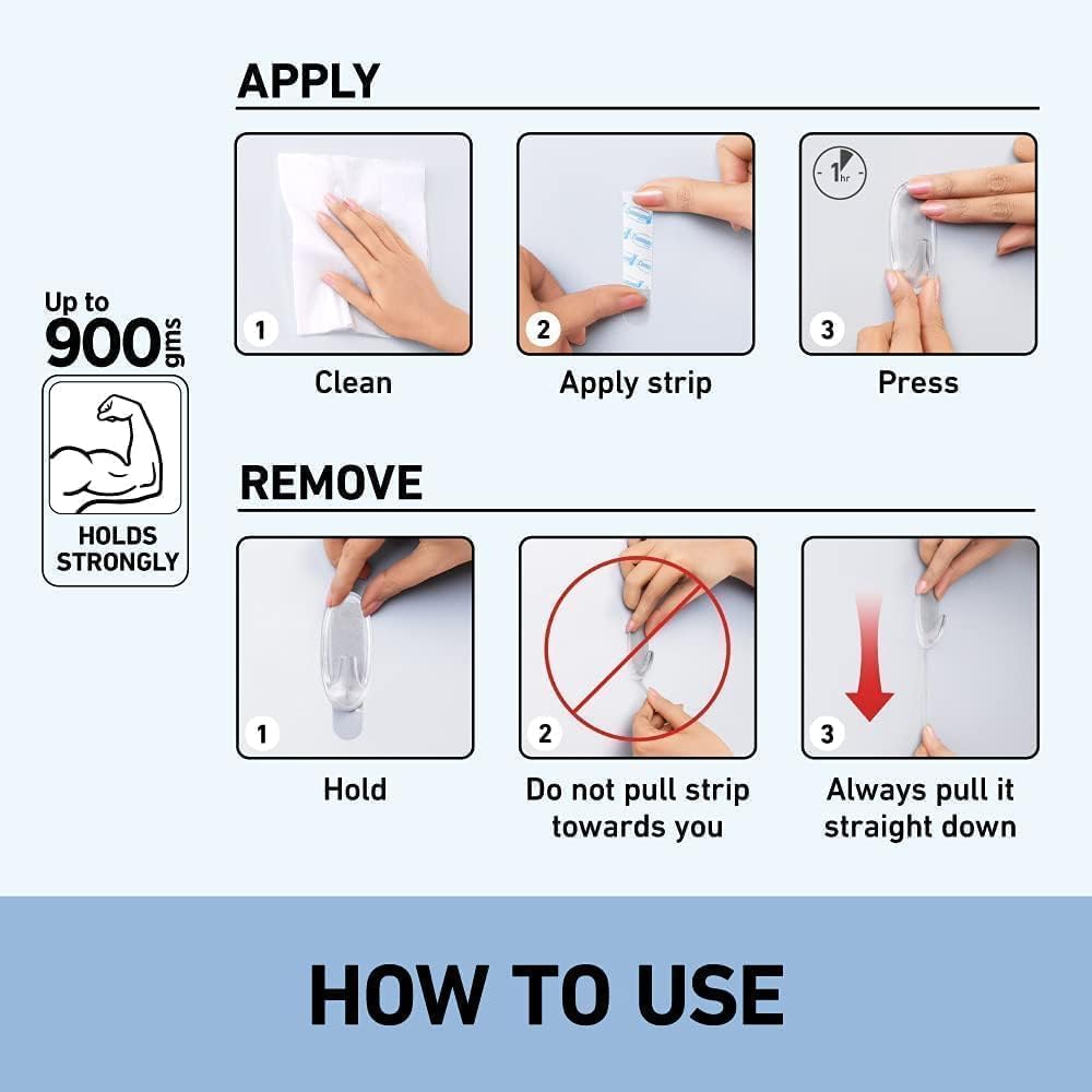 Command Small Hooks with Clear Strips, Pack of 2 Hooks + 4 Adhesive Strips, Transparent - Indoor Use - Suitable for Hanging Items up to 450 g - Damage Free Hanging