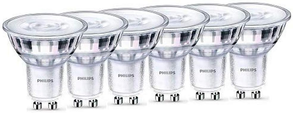 PHILIPS WarmGlow 6 Pack Dimmable [GU10 Spot] LED Light Bulbs, 3.8 W - 50W Equivalent, 2700-2200K. for Relaxed Home Lighting