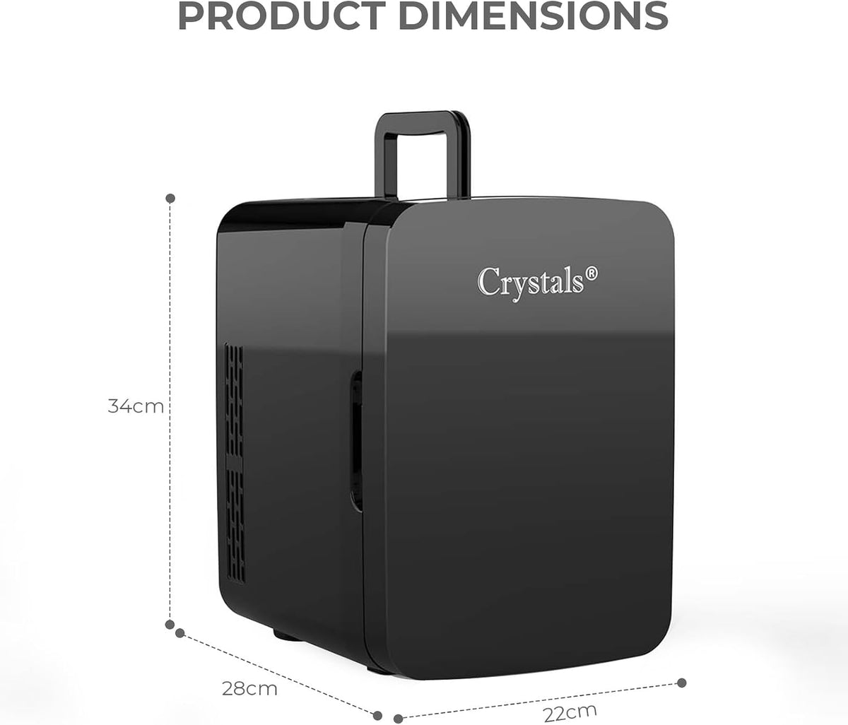 Crystals Mini Fridge, 10L Table Top Small Fridge Cooler & Warmer for Car Bedrooms Desk Office, 12V DC - 220 AC, Energy Efficient (Black)