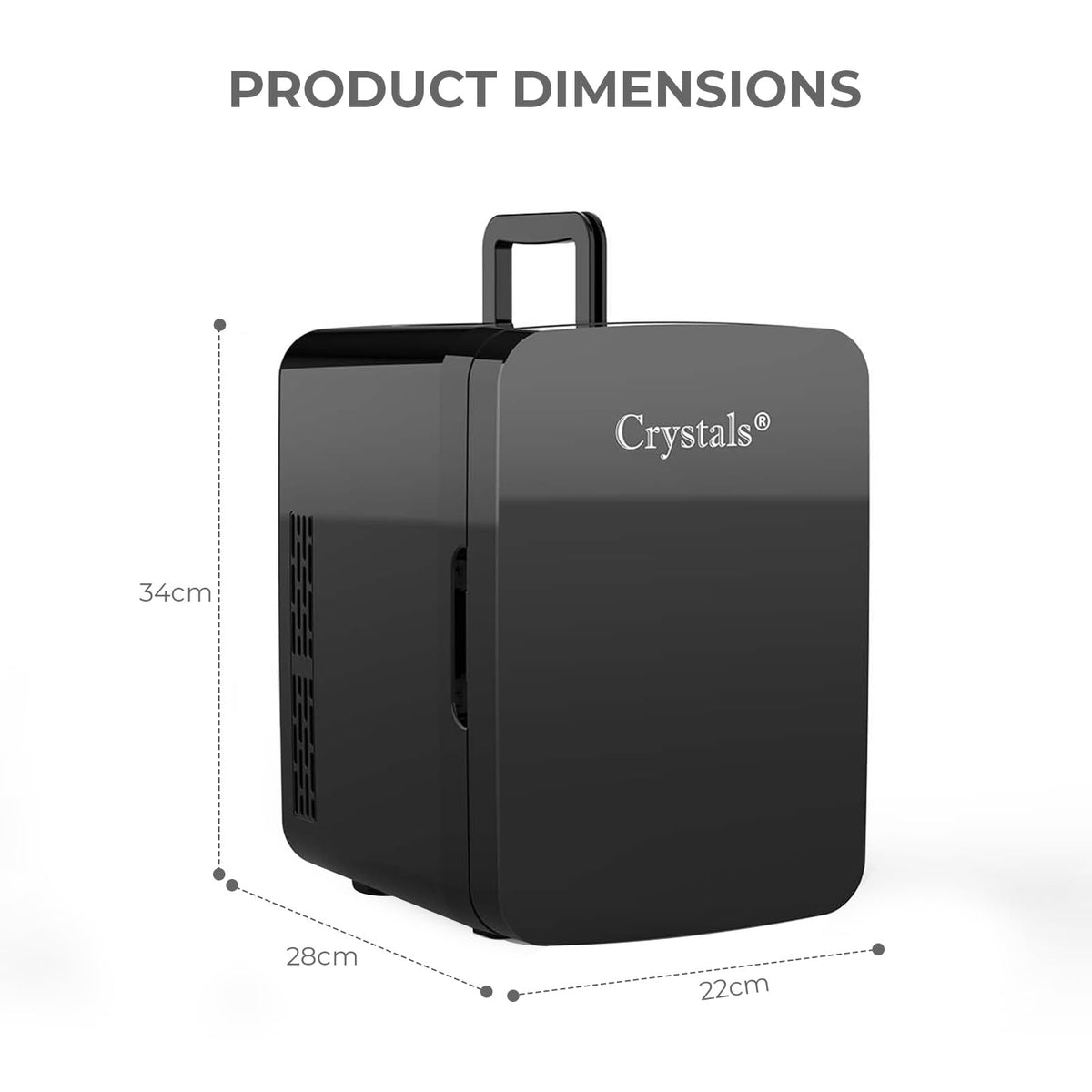 Crystals 4/10/15L Litre Mini Fridge, Table Top Small Fridge Cooler & Warmer for Car Bedrooms Desk Office, 12V DC - 220 AC, Mini Fridge for Bedrooms – Energy Efficient (Black, 4L Litre)