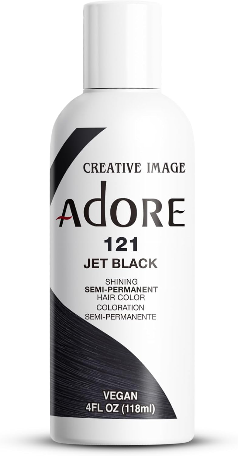 Adore Shining Semi Permanent Hair Colour 121 Jet Black – Vibrant Black Hair Dye, Vegan & Cruelty-Free, Ammonia, Peroxide & Alcohol Free