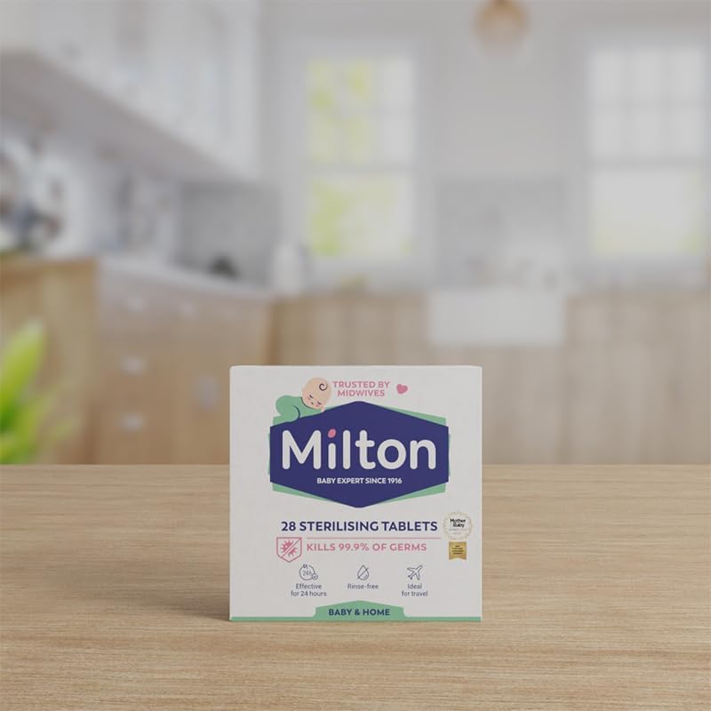 SWISS+ MILTON Sterilising Tablets (28 Pack) – Kills 99.9% of Germs | Trusted by Midwives | 24-Hour Protection | No Rinse Required | Travel-Friendly & Easy to Use | Ideal for Baby Bottles & Accessories