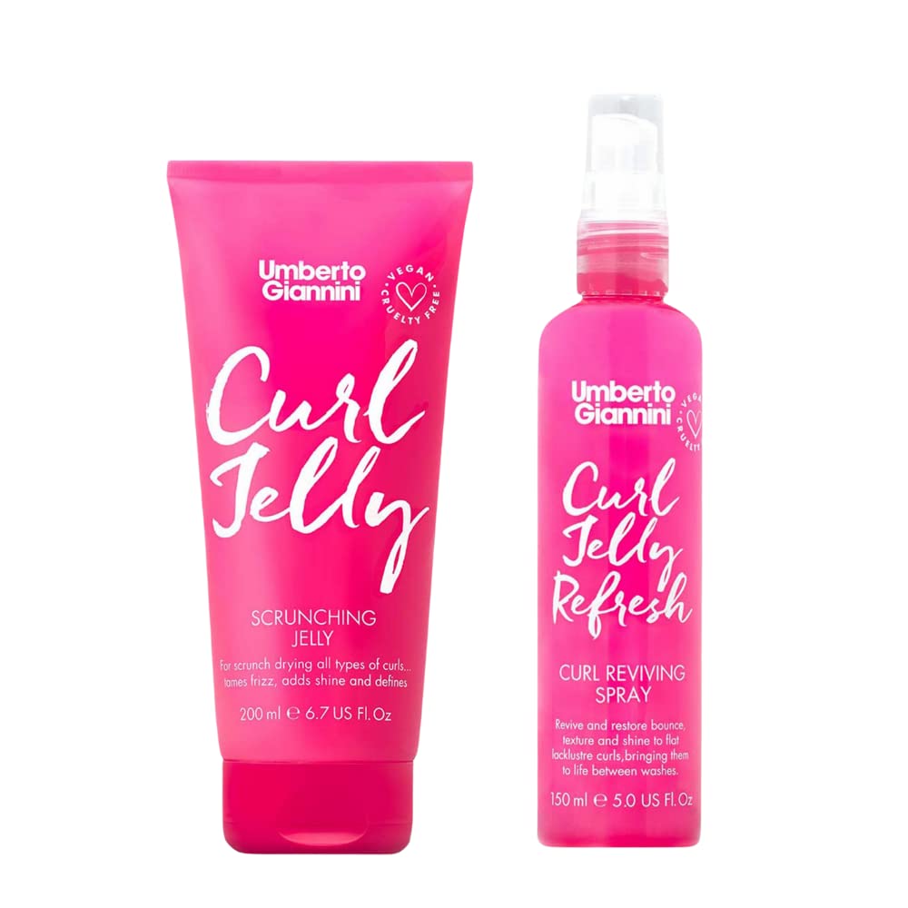 Umberto Giannini Curl Jelly Scrunching Jelly & Creme De Curl Control Cream Duo for Curly or Wavy Hair, Vegan & Cruelty Free, 2 Pack