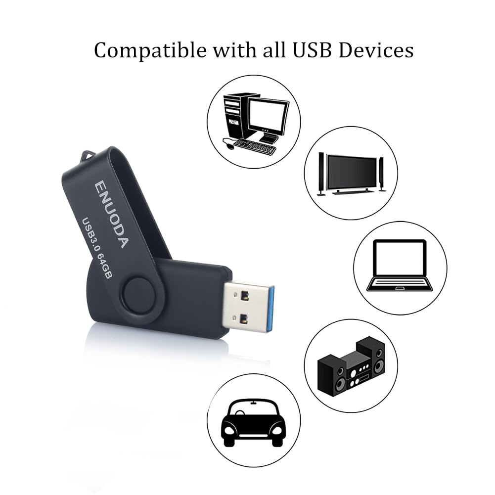 ENUODA Memory Stick 128GB USB 2.0 Flash Drives Swivel Design Storage Thumb Drive Pen Drive (Black)