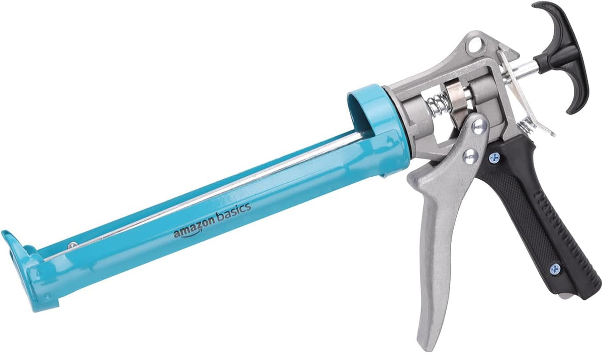 Amazon Basics Heavy Duty Sealant Caulking Gun - 310 ml (0.3 Litres) - 12:1 Thrust Ratio, Aluminium handle with plastic support grip, Blue/Grey
