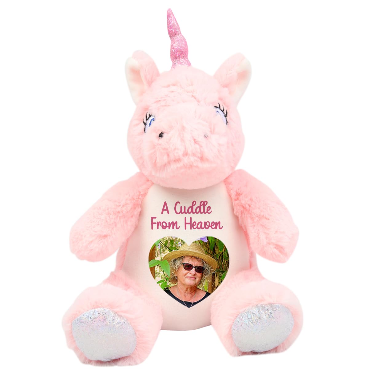Personalised Memory Teddy Bear with Heart-Shaped Photo – “A Cuddle From Heaven” Keepsake Gift – 28 Bear Styles – Add Your Text & Choose Colour – Custom Memorial Bear (Orange Orangutan)