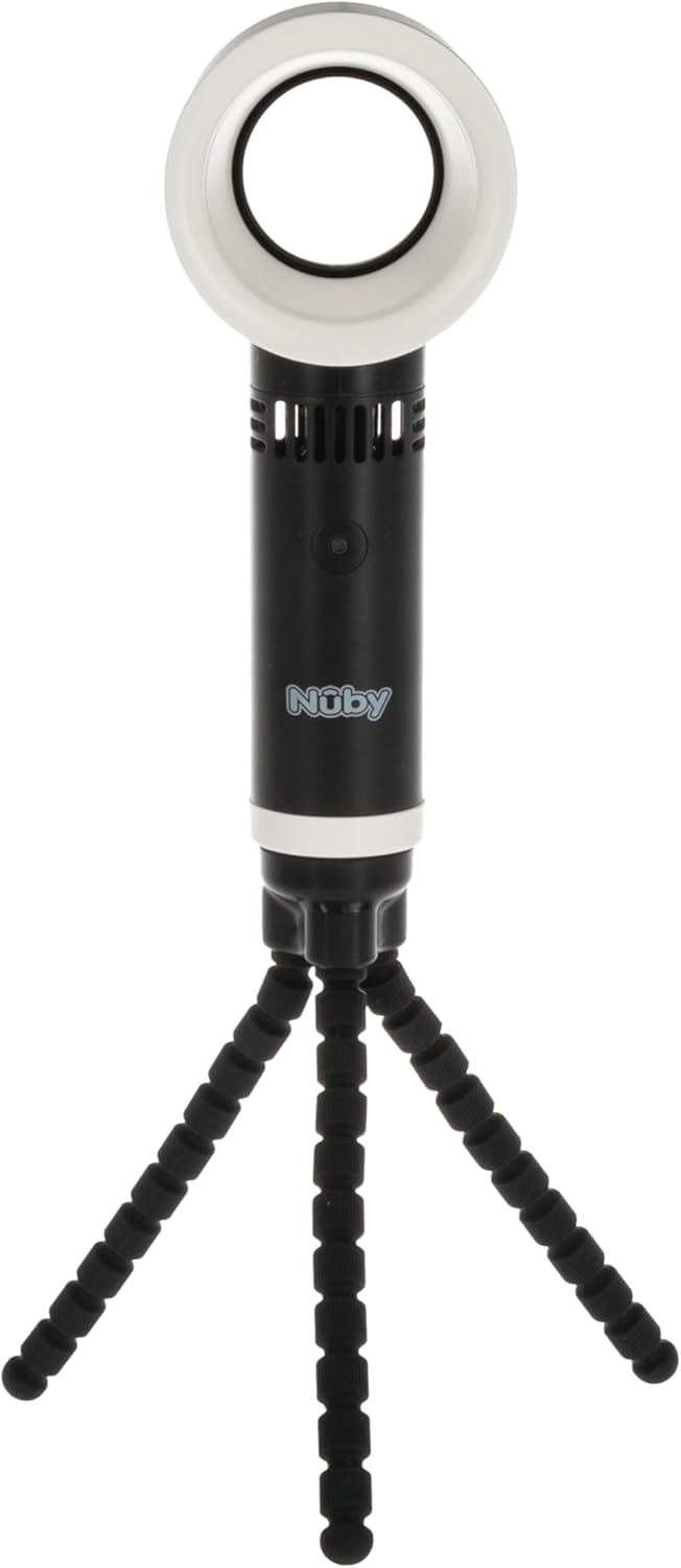 Nuby Portable Bladeless Pram Fan – Rechargeable | Flexible Tripod Legs | Safe & Quiet | Versatile & Portable