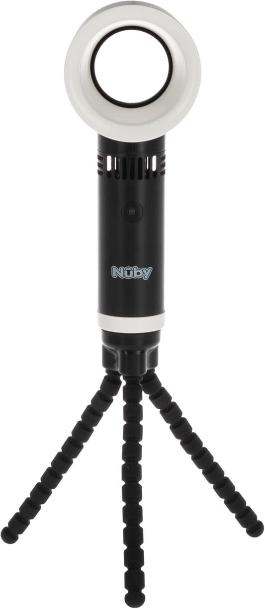 Nuby Portable Bladeless Pram Fan – Rechargeable | Flexible Tripod Legs | Safe & Quiet | Versatile & Portable