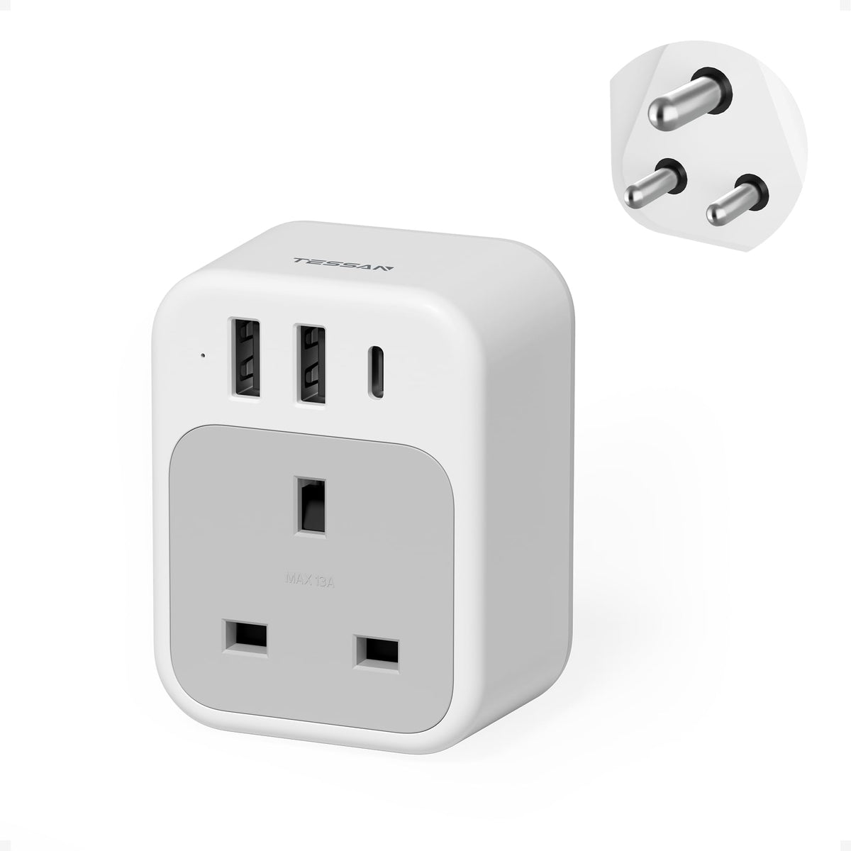 TESSAN UK to Italy Plug Adapter, Grounded Type L Travel Adaptor with USB C