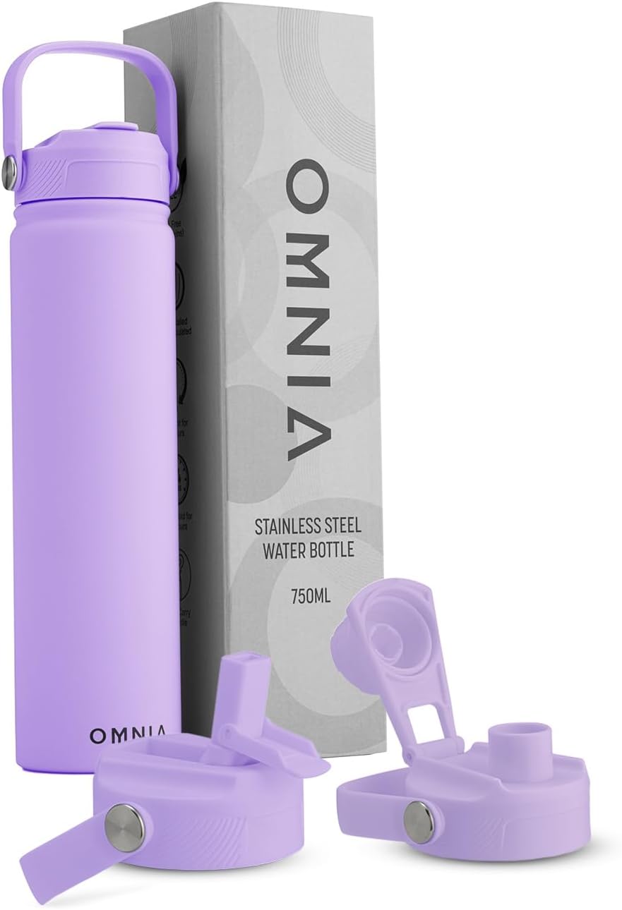 Vacuum Insulated Stainless Steel Water Bottle, 2 Lids (Straw & Spout) Leakproof, BPA-Free, Reusable Flask Ideal for Travel and Outdoors (Gradient Purple - 750 ml)