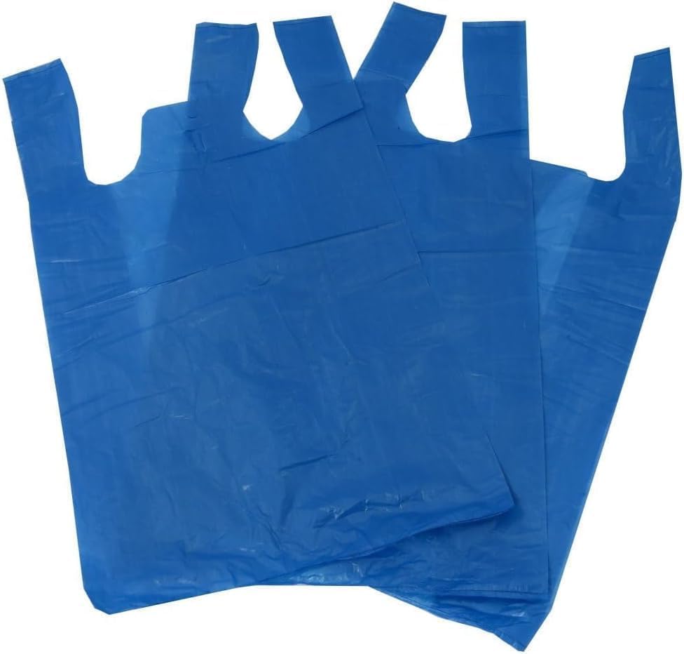 Blue Large Plastic Carrier Bags - Heavy Duty Vest Style - 11 x 17 x 21 Inches - Pack of 100
