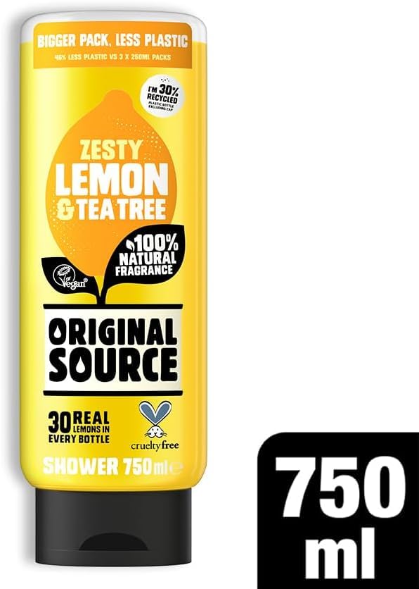 Original Source Mint & Tea Tree Shower Gel, 100 Percent Natural Fragrance, Vegan, Cruelty Free, Paraben Free, Large Bottle, 750 ml