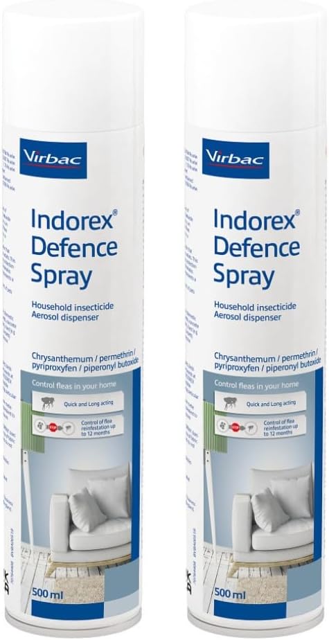 Virbac Indorex Defence Flea Spray for the Home | Kills Fleas | 2 x 500ml