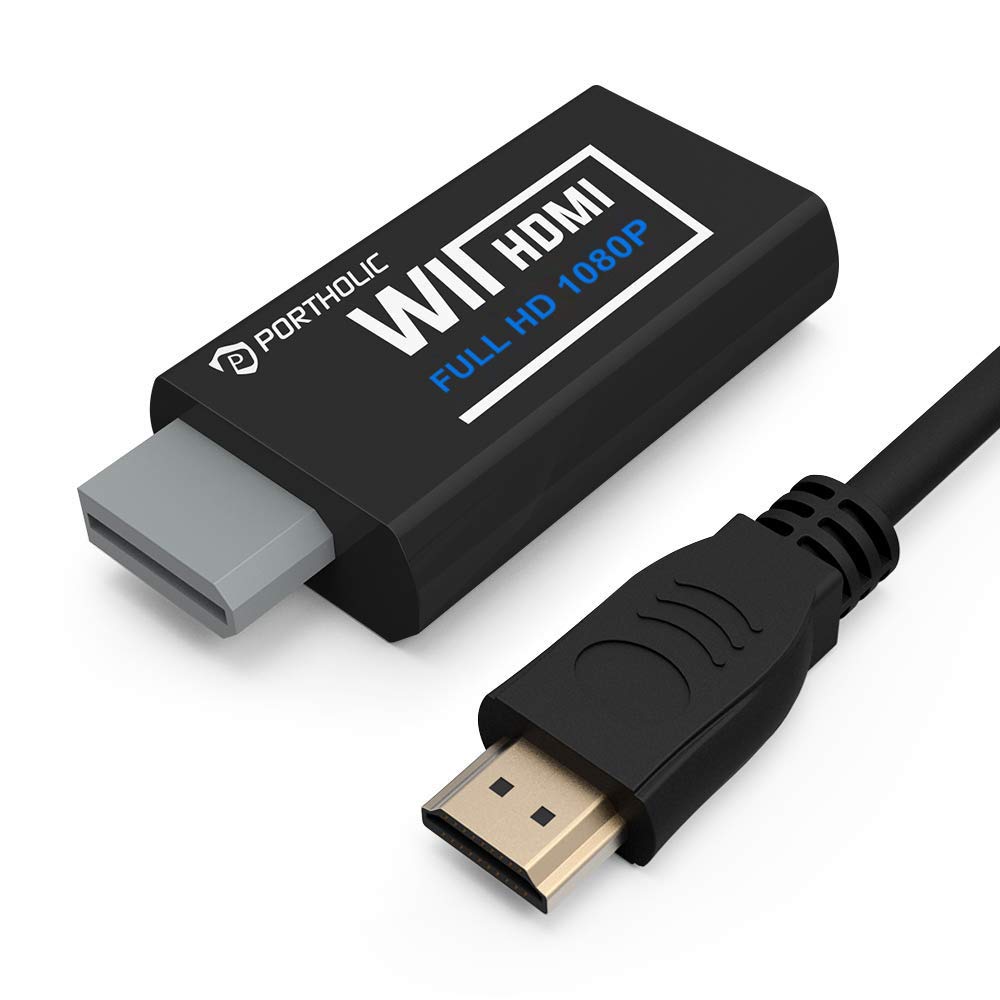 Wii to HDMI Adapter, PORTHOLIC 1080P/720p Wii HDMI Converter with 3ft HDMI Cable and 3,5mm Audio Video Output Jack Compatible for All Wii Display Modes