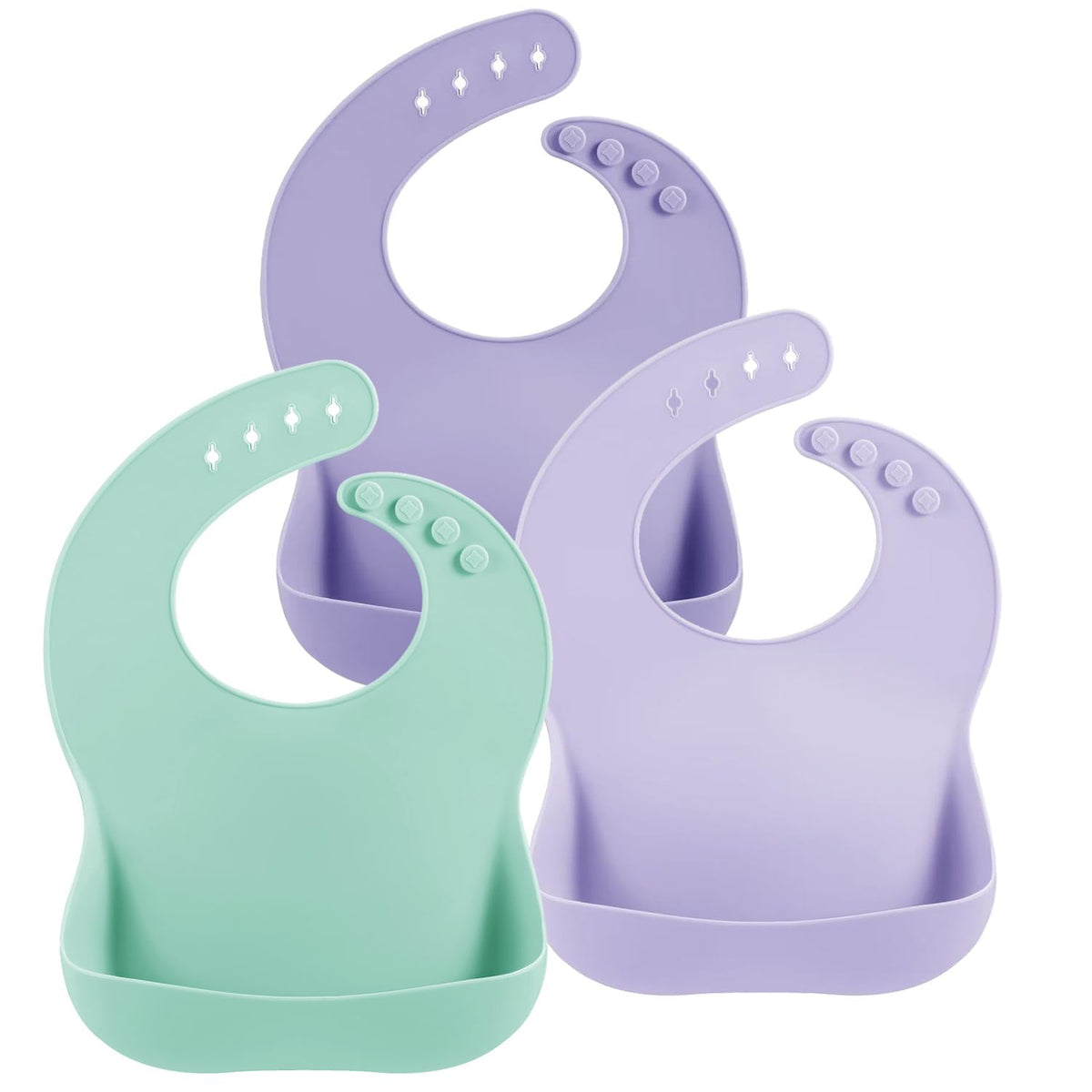 PandaEar 3 Pack Thick Silicone Baby Bibs for Babies & Toddlers (10-72 Months)| Waterproof Baby Feeding Bibs Adjustable with Wide Food Catcher Pocket, Soft, Unisex, Non Messy |Brown/Blue/Green