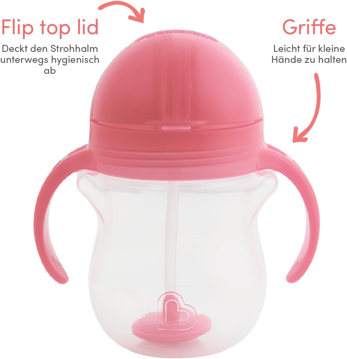 Munchkin Click Lock Tip & Sip Straw Cup Set| Baby & Toddler Sippy Cups with Straw| BPA Free Non Spill Cup| Dishwasher Safe Baby Straw Cup| Weighted Straw Childrens Cups| 7oz/207ml| 2 Pack| Pink/Purple