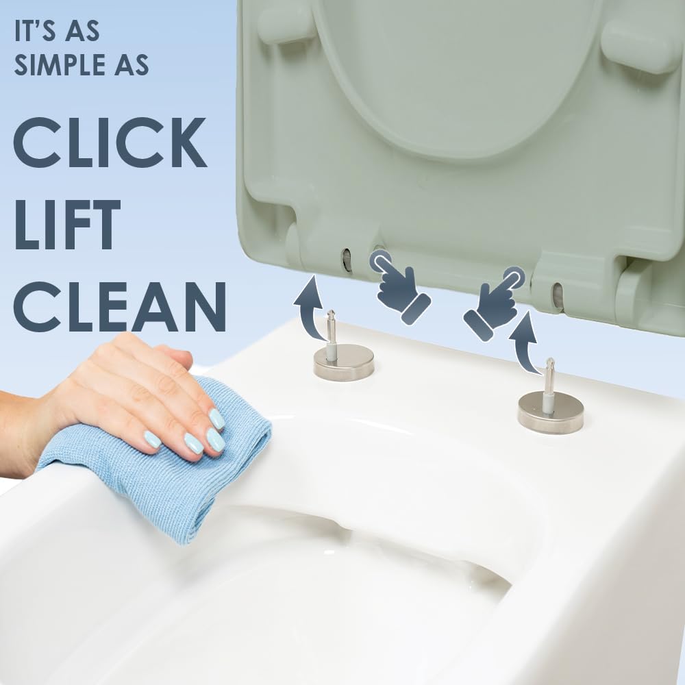 AQUALONA® Premium Thermoplastic Toilet Seat Soft Close Hardwearing Seat with Two Button Hinge Release D Shaped Easy to Clean Simple Installation Top and Bottom Fittings (White - D Shape)