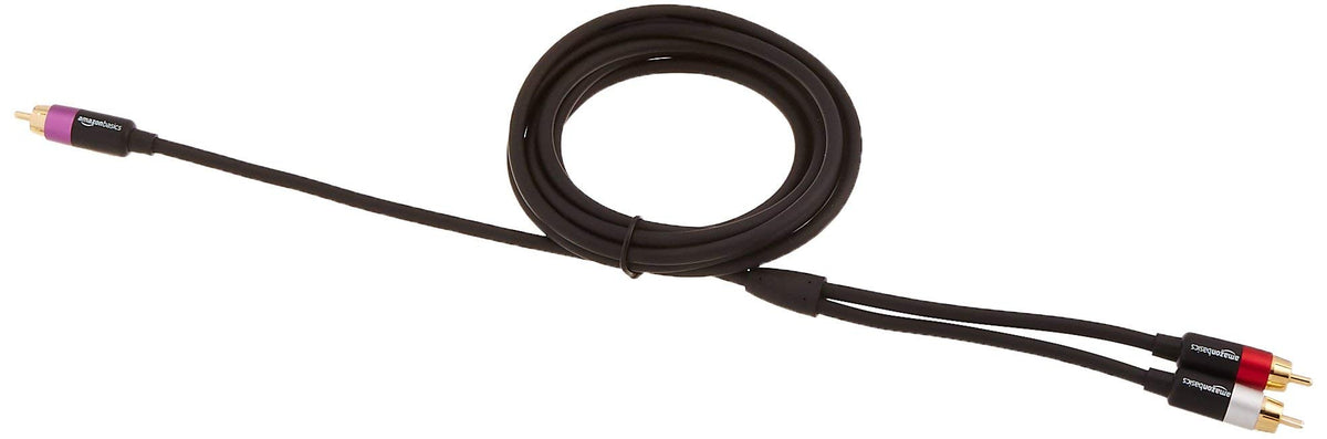 Amazon Basics 2 RCA Audio Cable for Amplifier,Active Speakers or Subwoofer with Gold-Plated Plugs, 4.6 m, Black