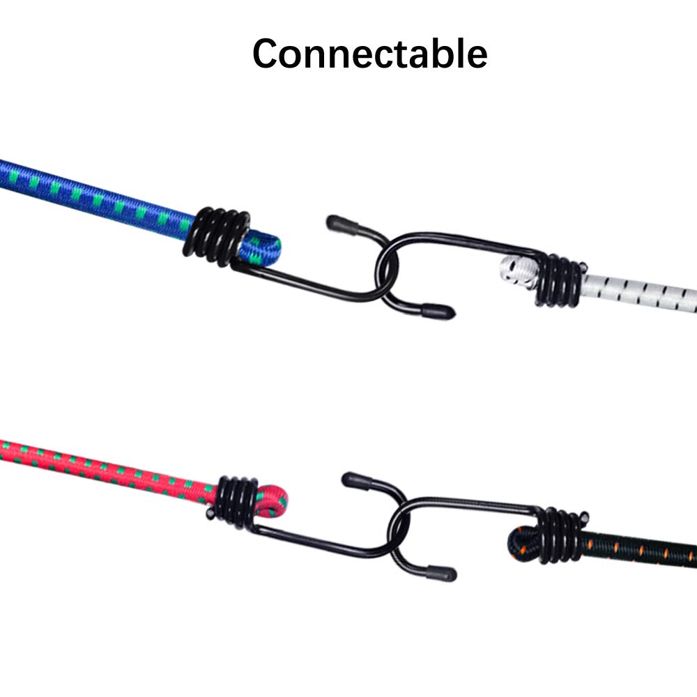 WeFine Pack of 10 Bungee Cords with Hooks Weatherproof & UV-Resistant Bungee Straps Heavy Duty Elastic Bungee Ropes for Caravan Camping RVs Trunks Luggage Racks,Black,16 inch (40CM)