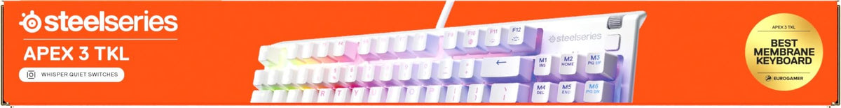 SteelSeries Apex 3 TKL Gaming Keyboard - Silent Keyboard, Tenkeyless PC Keyboard - 8-Zone RGB Illumination - IP32 Water & Dust Resistant - English QWERTY Layout, Black