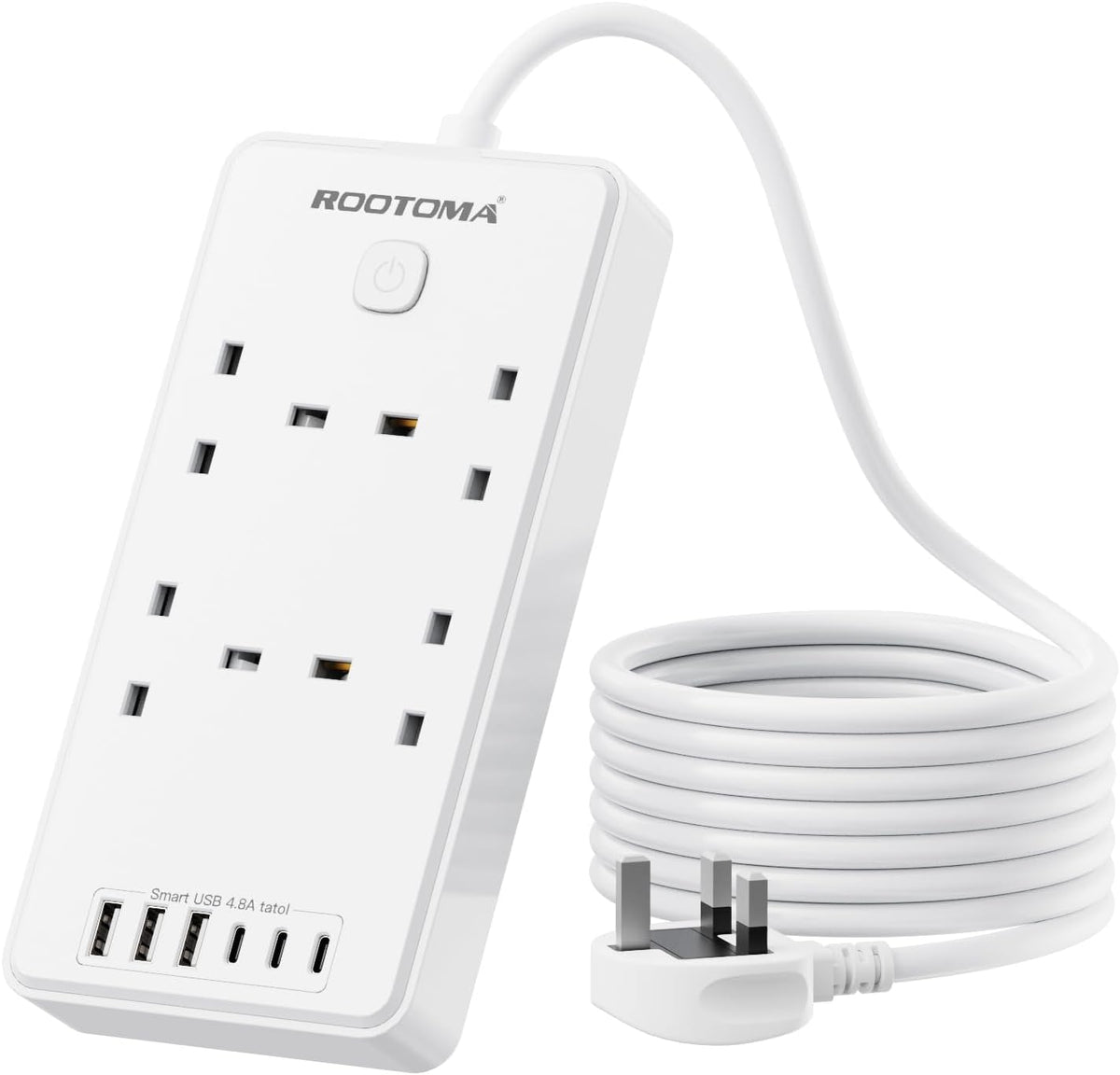 Extension Lead with 6 USB Slots (3 USB C), 4 Way Surge Protected, 3M