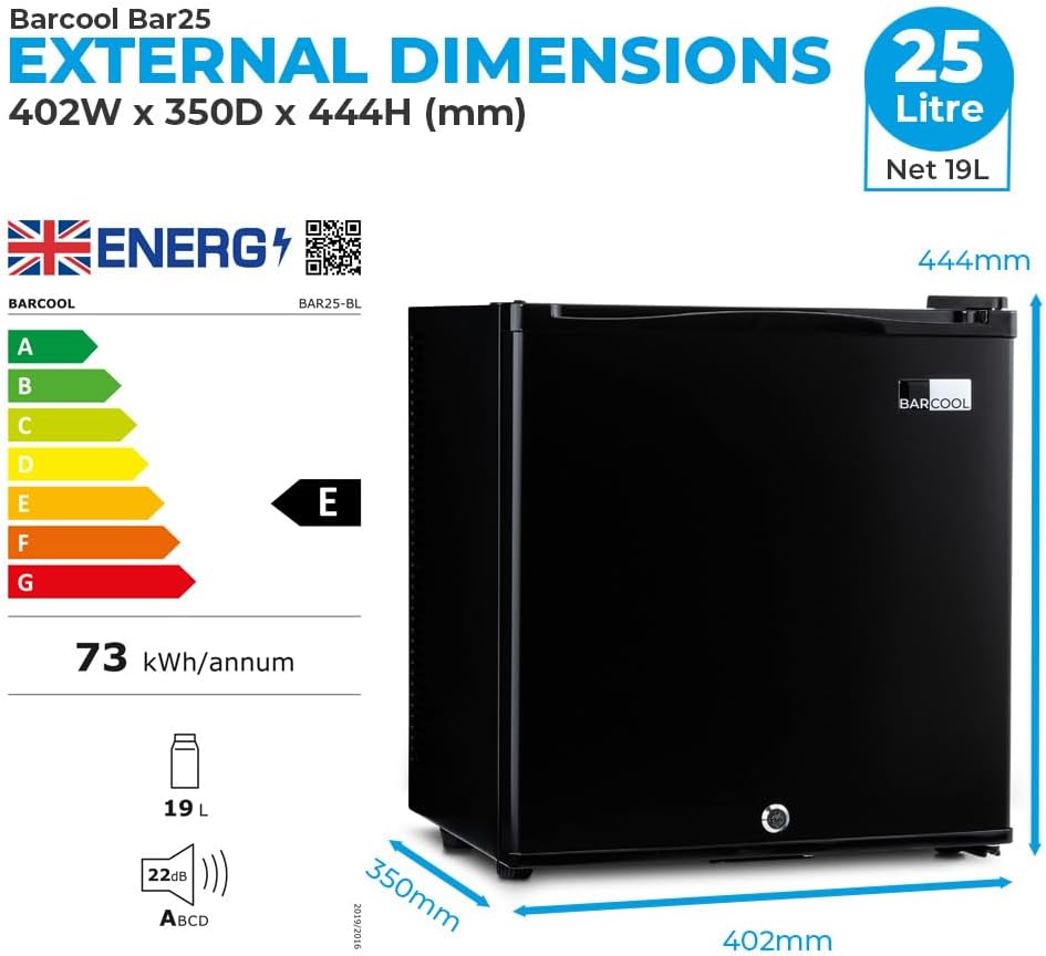 Barcool Bar25 Mini Bar Fridge | 5-15°C | Ultra-Quiet | Solid Door