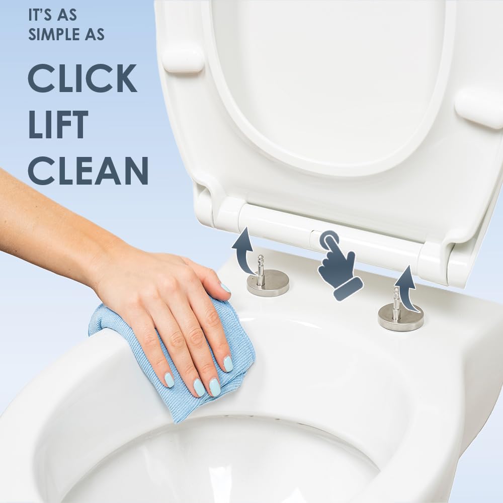 AQUALONA® Premium Thermoplastic Toilet Seat Soft Close Hardwearing Seat with Two Button Hinge Release D Shaped Easy to Clean Simple Installation Top and Bottom Fittings (White - D Shape)