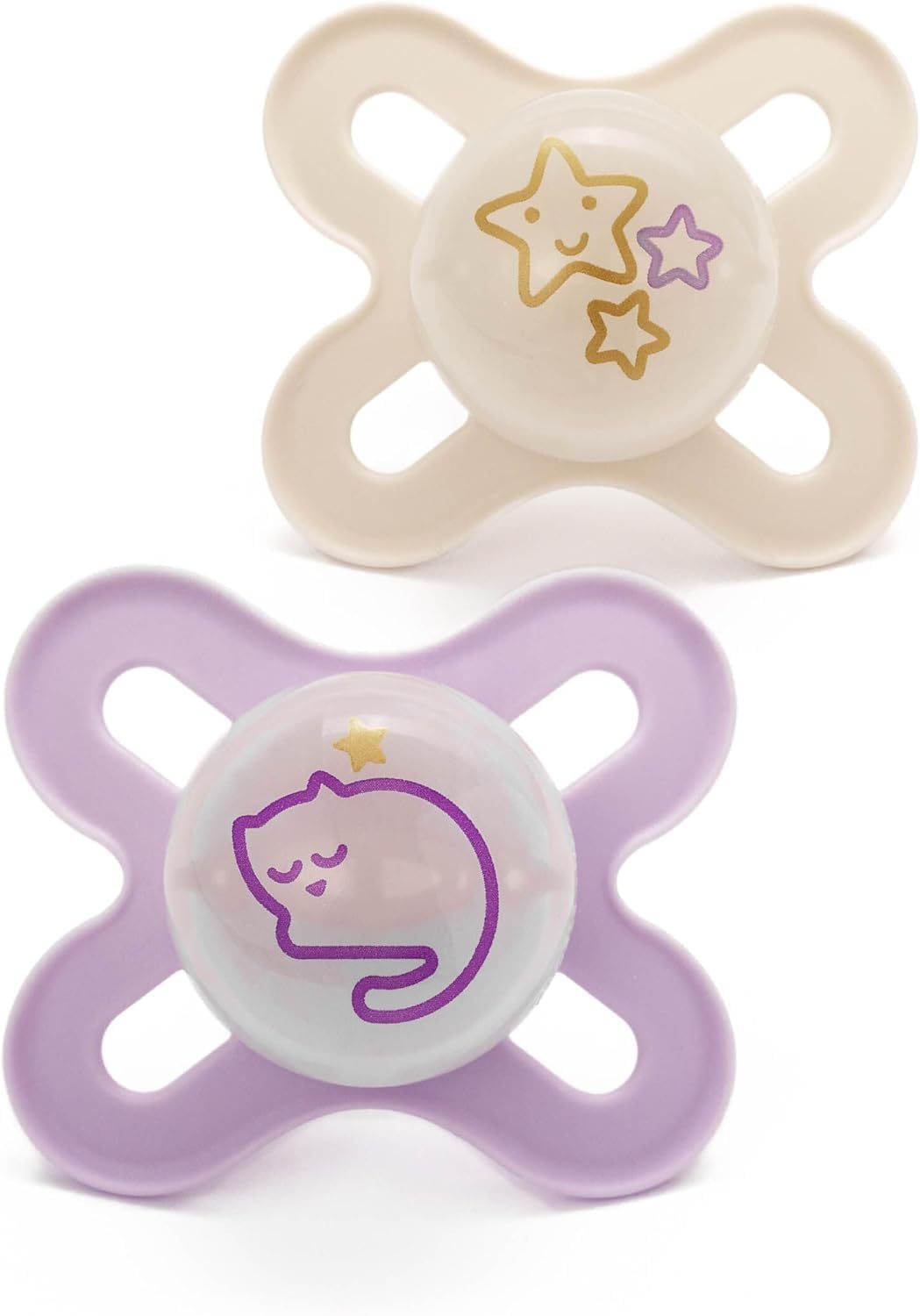 MAM Original Start Dummies, 0-2M, 2 Pack, Orthodontic Design, Cream/Yellow