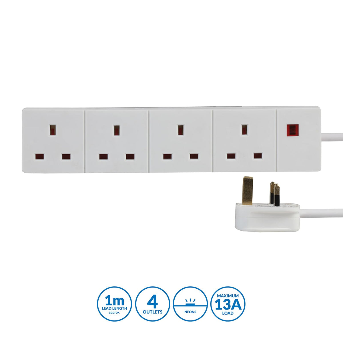 Pro Elec 3 m 4 Socket Neon On Light Extension Lead - White