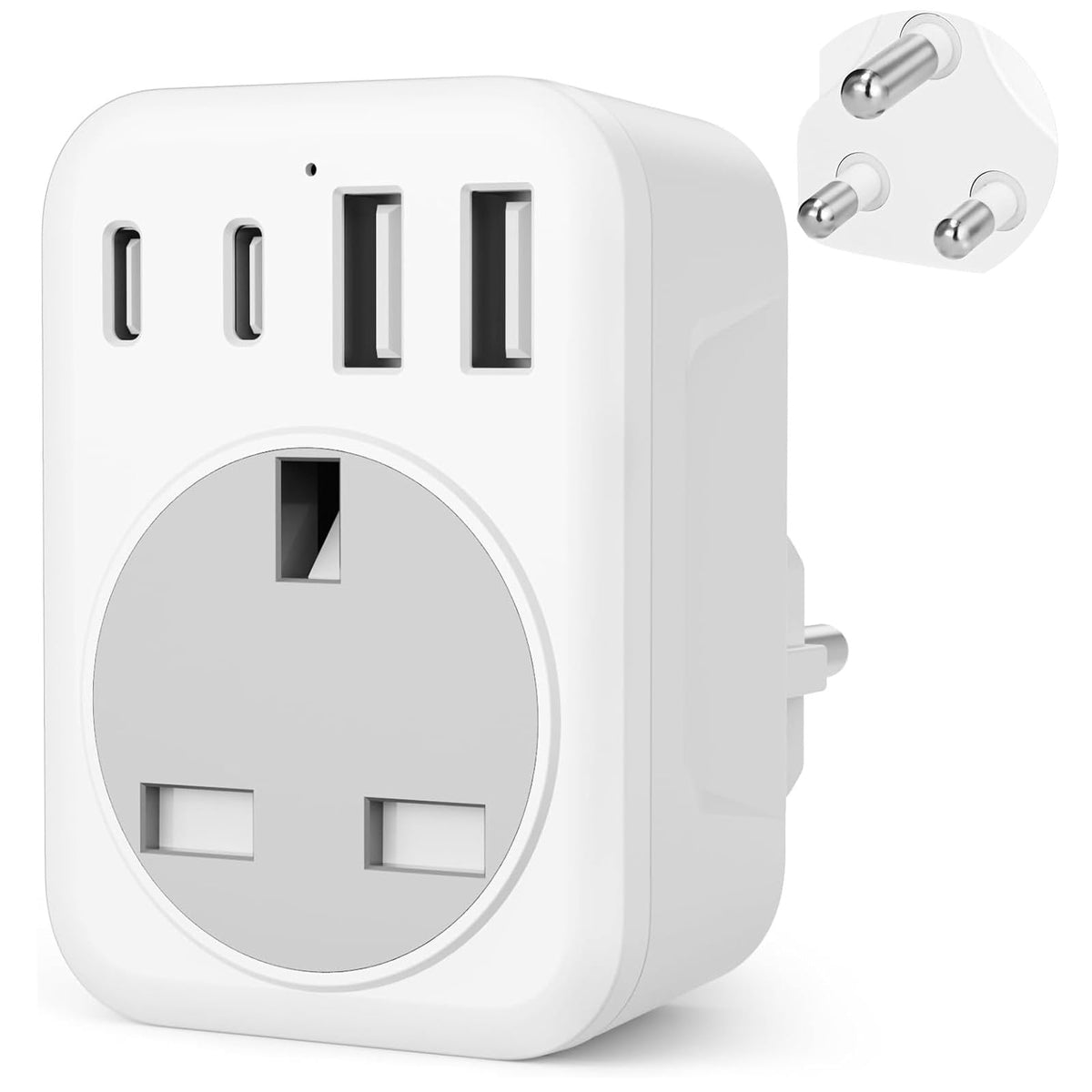 UK To European Plug Adapter,5 IN 1 European Travel Adaptor with 2 USB C & 2 USB A,Grounded EU Plug Adapter for Germany Spain France Turkey Greece etc (Type E/F)