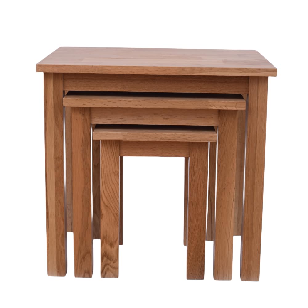 Oak 3 Nest of Tables, Solid Wooden Nesting Tables, Wooden Table Lamp, Plant Table, Multifunctional Nested Coffee Table, Side Tables for Living Room