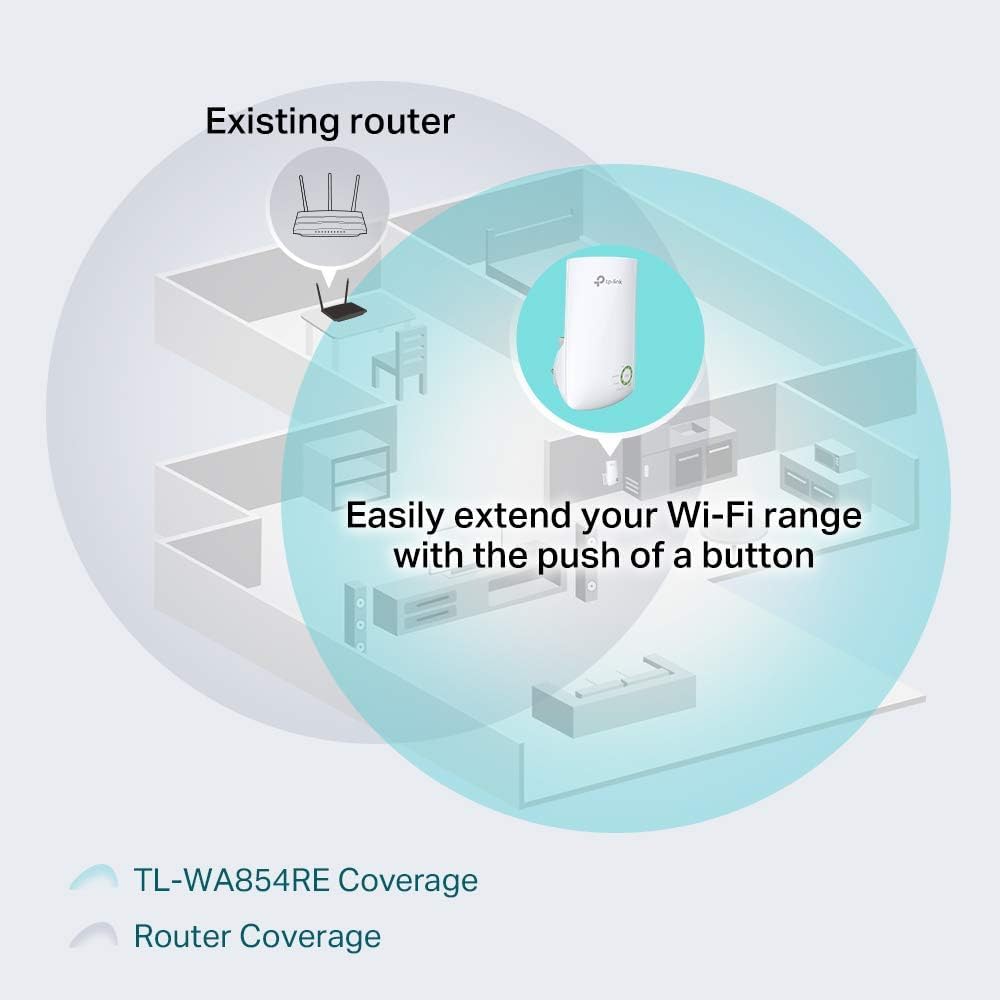 TP-Link 300 Mbps WiFi Extender, Smart Signal Indicator Light WiFi Booster, WiFi Range Extender Repeater, Internet Booster, Expand Wider WiFi Coverage, App Control Easy Plug-in, UK Plug (TL-WA854RE)